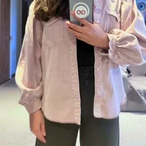 Purple Button-Up Denim Shirt